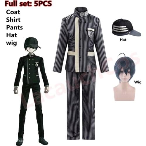Dangan Ronpa Shuichi Saihara Cosplay Black Costume Anime Danganronpa V3 Hat Top Pants Short Wig Halloween Dress School Uniform