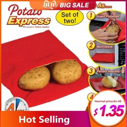 Red Washable Cooker Bag Washable Roast Bag Microwave Cooking Potato Quick Fast Baked Potatoes Pocket Easy To Cook Kitchen Gadget