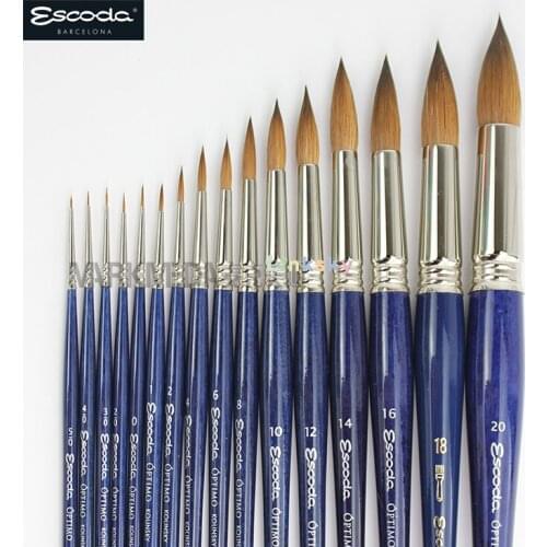 Escoda Optimo series 1210 Round pointed ,Artist Watercolor Short Handle Round Paint Brush, Pure Kolinsky-Tajmyr