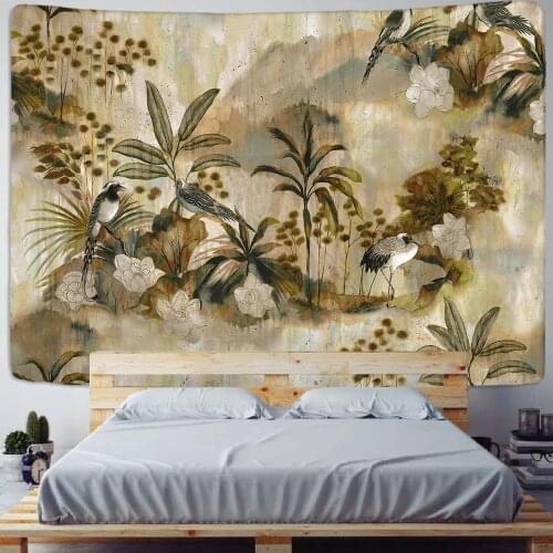 Palm Tree Tapestry Wall Hanging Tropical Leaves Flowers Pattern Beach Wall Tapestry Animal Backdrop Wall Cloth Valance