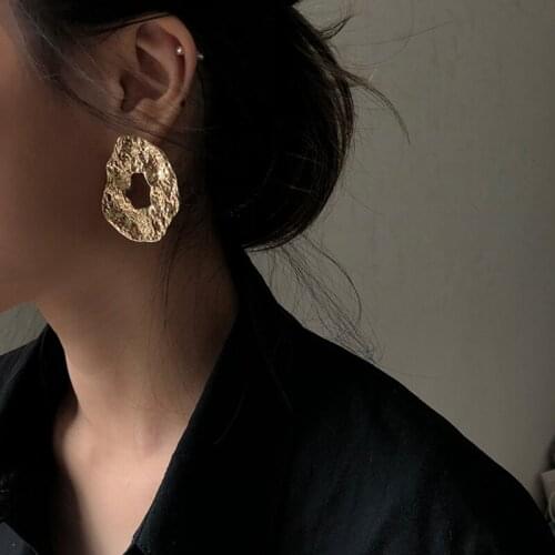 2021 New Geometric Irregular Drop Earrings for Women Unique Design Exaggerated Gold Color Hollow Metal Earrings Oorbellen