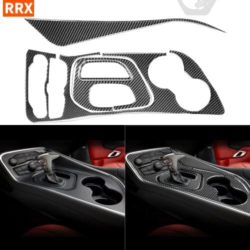 Center Console Panel Storage Trim Sticker Set Carbon Fiber CD Control Cover For Dodge Challenger 2015+ Interior Car Accessories