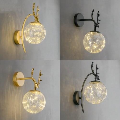 Nordic Antlers Starry Sky LED Wall Lamp Modern Glass Lampshade Living Room Decoration Beside Lamp Stair Light Wall Decor
