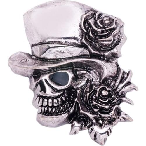 New Design Punk Vintage Rose Brooch Silver Plated Antique Silver Halloween Skull Brooches For Halloween/Party/Holiday