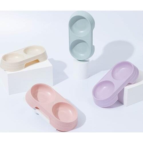 Double Bowl Pet Bowl Plastic Puppy Cat Food Water Drinking Dish Feeder Cat Puppy Feeding Supplies Small Dog Accessories