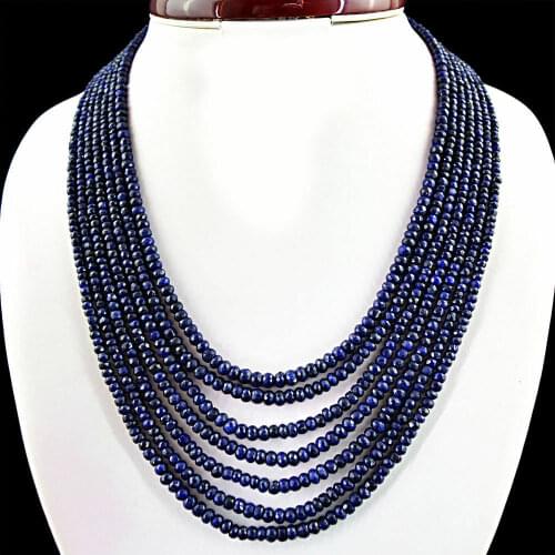 Genuine Natural 7 Rows Blue Sapphire Faceted Gems Beads Necklace 17-23