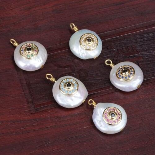 Freshwater pearl pendant bead multi cz paved gold tiny evil eye protection charms charm for choker earring diy jewelry making