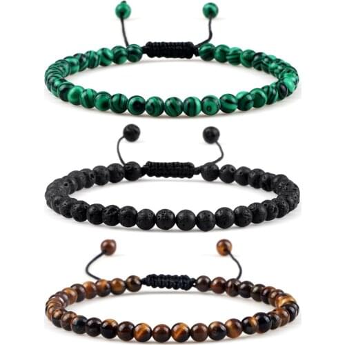 Adjustable Mini Natural Stone Lava Tiger Eye Beaded Bracelets & Bangle for Women Men Chakra Beads Braided Bracelet Charm Jewelry