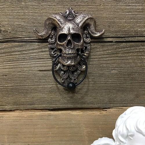 Handle Cast Iron Home Sturdy Decoration Screw Fasten Skull Shape Removable Vintage Front Door Decoration Resin Ornament Hot Sale