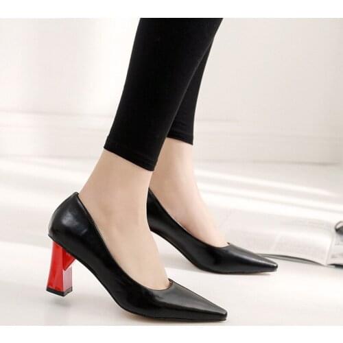 RUIDNEG office lady pumps high heel career pointed toe slip on fashion women shoes red black apricot spike red heels 7.5 cm