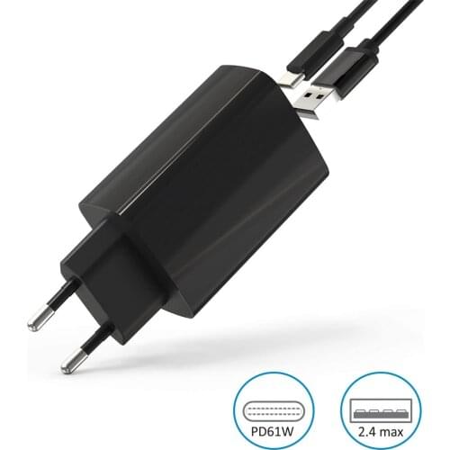 [GaN] 61W Power Delivery USB C Wall Charger PD 3.0 Type C Adapter for MacBook Pro/Air, iPad Pro, iPhone XR/XS/Max/8, Galaxy