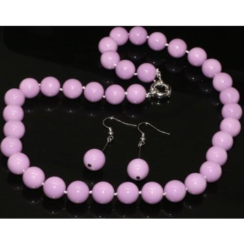 Baking paint glass violet purple round 12mm beads romantic necklace earrings jewelry for women party gifts set 18inch B2318