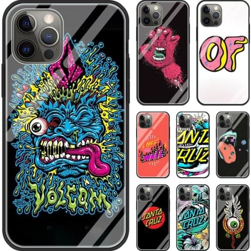 Santa Cruz Skateboards Art Glass Phone Case for iPhone 11 12 Pro XR X 7 8 XS Max 6 6S Plus SE 2020 Cover Shell Coque Capa