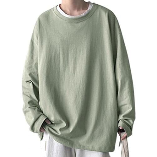 Autumn Top Men T-shirt Solid Color All Match O Neck Long Sleeve Spring Male Top Sports Men Sweatshirts 4XL