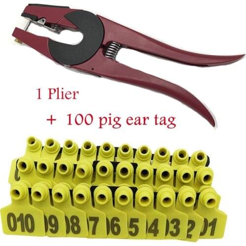 001-100 Pig Ear Tag And Applicator Kit Anti Dropping Cattle Sheep goat Animal Tags with Plier