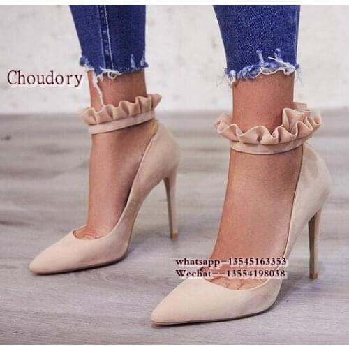 Brand Shoes Woman High Heels Pumps Red High Heels Women Shoes Thin Heels Wedding Shoes Ruffle Pumps Black Nude Shoes Heels