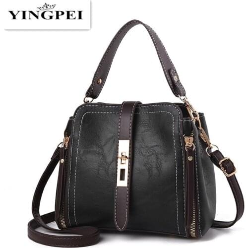 High Capcaity Hard PU Leather Vintage Women Hand Bag Totes Designers Luxury Women Shoulder Bags Female Top-handle Bags Black