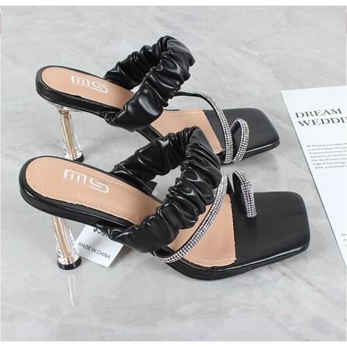 Womens Designer Sandals Fashion Luxury 2021 Summer Open-toe Straps With Rhinestones Crystals Thin Heel Ladies Shoes For Party
