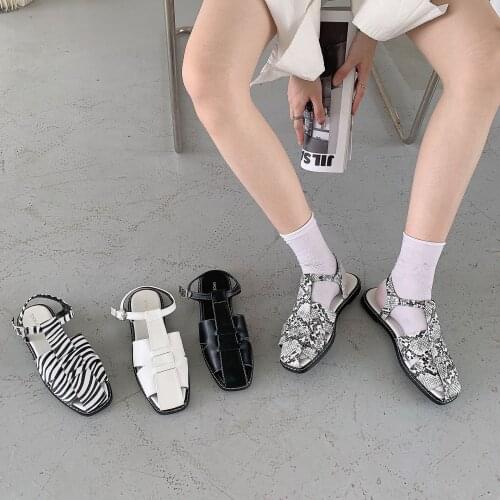 Snake Pattern cross band weave sandals women slides summer zebra snadales femme shoes cut out cover toe gladiator sandalias 2021