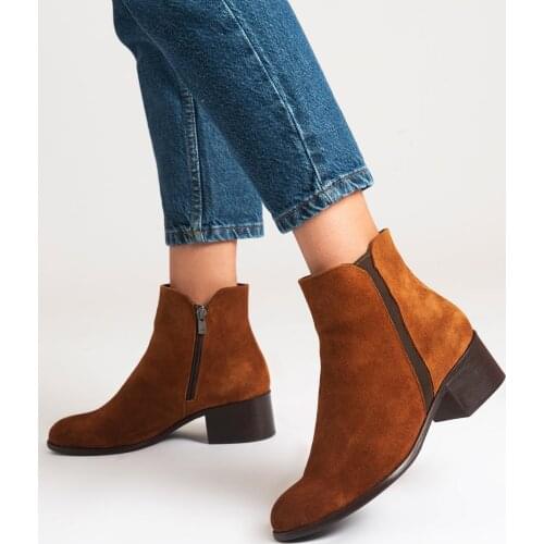 CZ London Genuine Leather Female So Wheel Zipper Boots Short Heel Winter