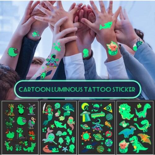 1PC Tattoo Sticker Luminous Kid Temporary Fake Tattoos Glow Paste on Face Arm Leg For Children Body Art Bee Space Ocean Stickers