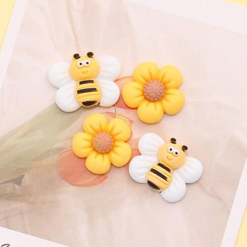 20Pcs Kawaii Cute Flower Bee Flat back Resin Cabochons Embellishments for Scrapbooking Craft DIY Phone Decor Hair Accessories
