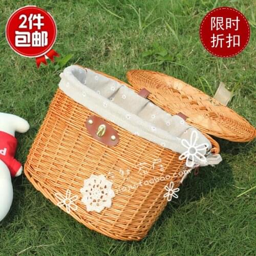 2015 Hot Sale Real Wicker Bike Bicycle Bag Bags Hemp Bicycle Basket Folding Liubian Sitair Car Box Lining C