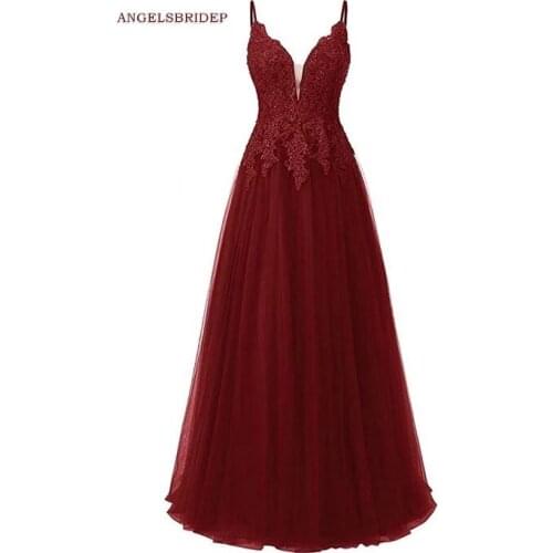 ANGELSBRIDEP Spaghetti Straps Long Evening Party Dress Formal Applique Floor-Length Vestidos de festa Gala Prom Gowns