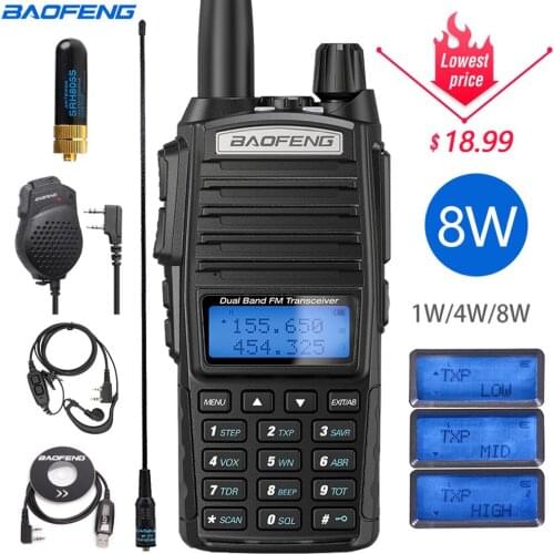 Baofeng UV-82 8W High Powerful 10km Long Range Walkie Talkie Tri-power 8/4/1Watts CB Ham Portable Radio UV5R for Hunting Radio