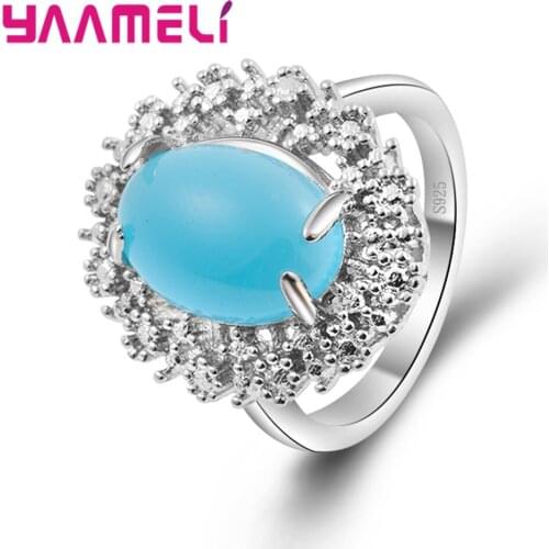 Noble Graceful Bigger Blue Opal Store For Mother Day Women Finger Rings New 925 Sterling Silver Accessories Jewelry