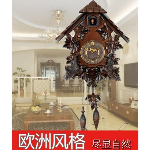 Cuckoo clock christmas decorations for home pendulum control manual solid wood engraving European clock retro living room watch