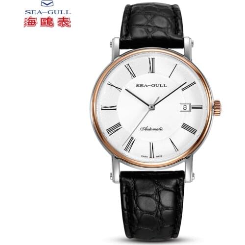 Seagull Mens Watch Fashion 18K Rose Gold Mechanical Watch Leather Strap Waterproof Mens Watch 218.377 Master Series