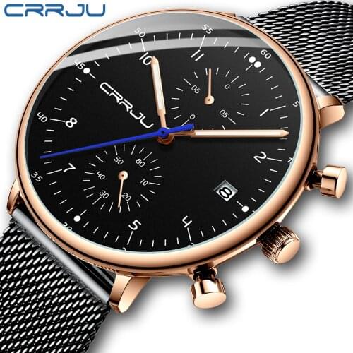 Mens Watches Top Luxury Brand CRRJU New Men Full Steel Business Watch Waterproof Sports Quartz Leisure Clock Relogio Masculino