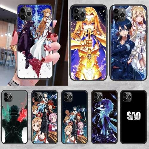 Anime SAO Sword Art Online Phone Case Cover Hull For iphone 5 5s se 2 6 6s 7 8 12 mini plus X XS XR 11 PRO MAX black art prime