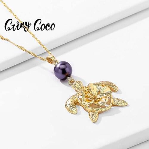 Cring Coco Female Luxury Hawaiian Necklaces for Women Pearl Yellow Flower Turtle for 2020 Hot Special Style Ingenious Jewellry