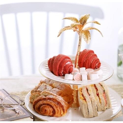 Creative Nordic style ceramics Cake pan Dessert display stand Wedding party Dessert Plates Double Layer Fruit Tray Snack Stand