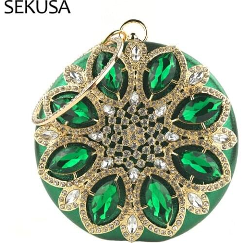 Ball Design Flower Women Evening Bags Rhinestones Chain Shoulder Party Wedding Dinner Day Clutch Diamonds Purse