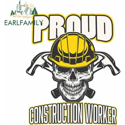EARLFAMILY 13cm x 11cm For Construction Worker Skull Car Stickers Vinyl Car Wrap Decal Waterproof Suitable for VAN RV JDM