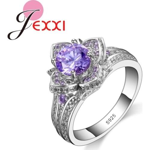 Elegant Fashion Women Rings 925 Sterling Silver CZ Crystal Wedding Rings Flower Design Luxury Engagement Jewelry Bague