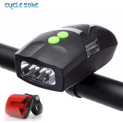 Bike Lights Sets Bike Headlight & Taillight with 80DB Horns Bell 3 Lights Modes LED Front Lamp for All Bicycles/Road/Mountain