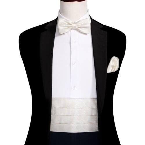 Silk Paisley Adult Men Cummerbund Bow Tie Floral Set Pocket Square Cufflink Formal For Tuxedo Suit Party Wedding Barry.Wang