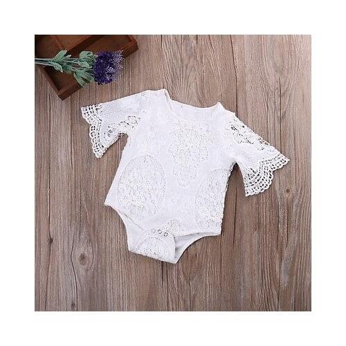 Newborn Baby Girl Kid Lace Floral White Cotton Short Sleeve Romper Jumpsuit Outfits Sunsuit Summer Clothes
