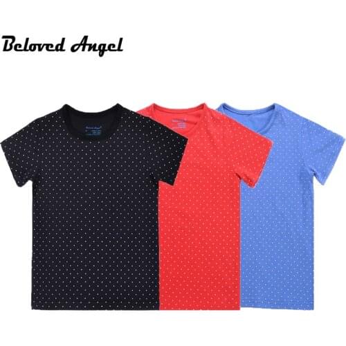 Fashion Boys Girls Short Sleeve T-shirt Baby Dot Printing Tee Tops Children Cotton Clothes Summer Kids Costume Size 1-6Years