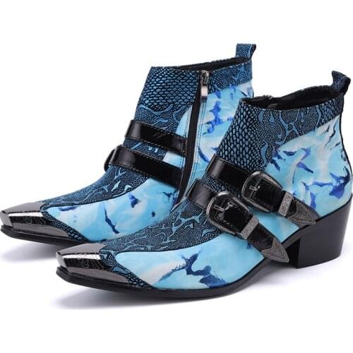 Fashion Classic Luxury Men Boots Genuine Leather Ankle Snake Boots Men Italian Business Dress Shoes Pointed Toe Cowboy Boots