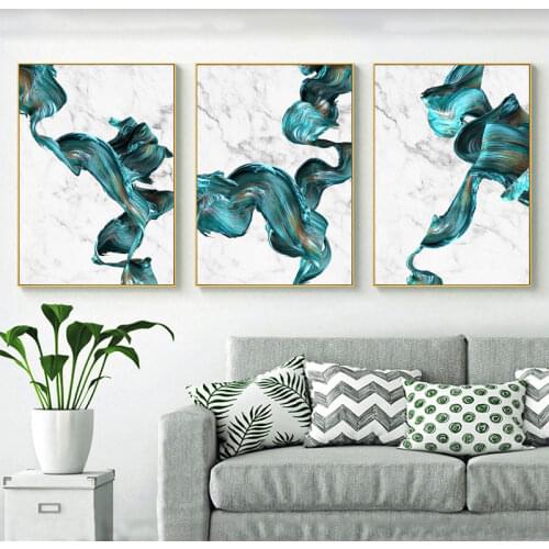 Marble Abstract Green and White Turquoise Canvas Painting Wall Art Nordic Posters and Prints Wall Pictures for Living Room Decor