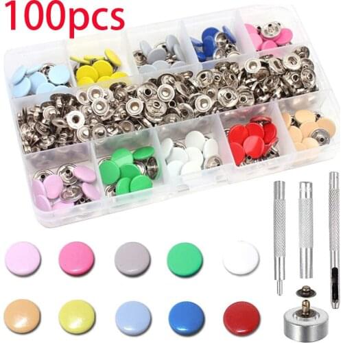100/500pcs Snap Fastener Kit, 10 Color Clothing Snaps Kit for Thin Leather, Jacket, Bracelet, Bags with 4 Pieces Fixing Tools