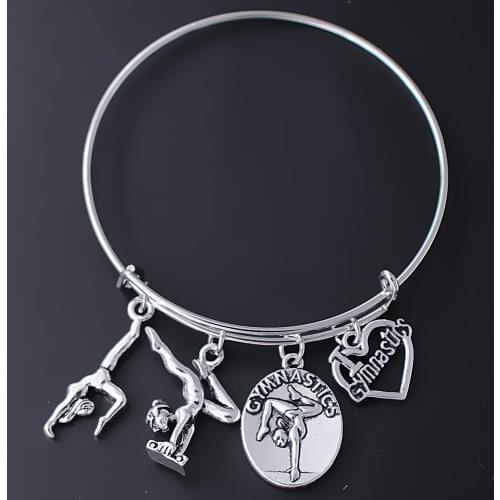 New fashion 3D gymnastics inverted girl metal pendant DIY adjustable wire bangle FIT girl gift jewelry bracelet