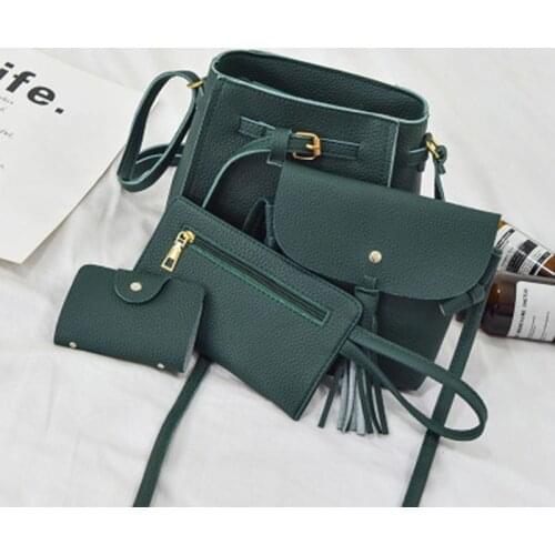 New Four-piece Mother And Son Package Korean Bucket Tassel Womens Shoulder Bag Ladies Messenger Handphone Purse Wild