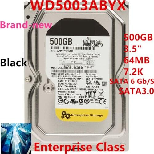New HDD For WD Brand Black 500GB 3.5" SATA 6 Gb/s 64MB 7200RPM For Internal Hard Disk For Enterprise Class HDD For WD5003ABYX