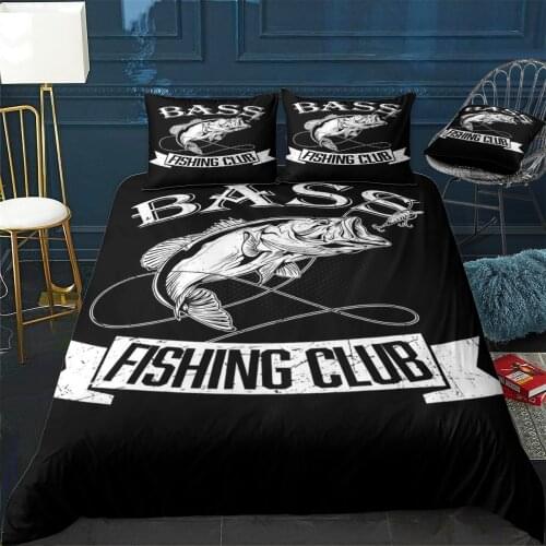 Bass Fishing Club Quilt Cover Pillowcase 3Piece Comforter Bedding Set With Pillow Case Single Double Duvet Cover Home Decora